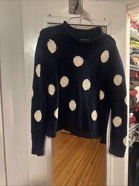 J. Crew Navy Rollneck Sweater with Cream Polka Dots